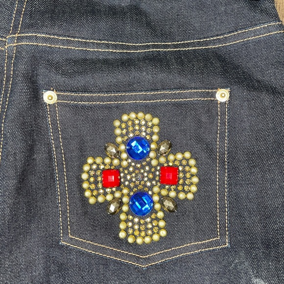 St John Denim Boot cut Jeans Jewel Rhinestone Dark wash - Picture 3 of 9